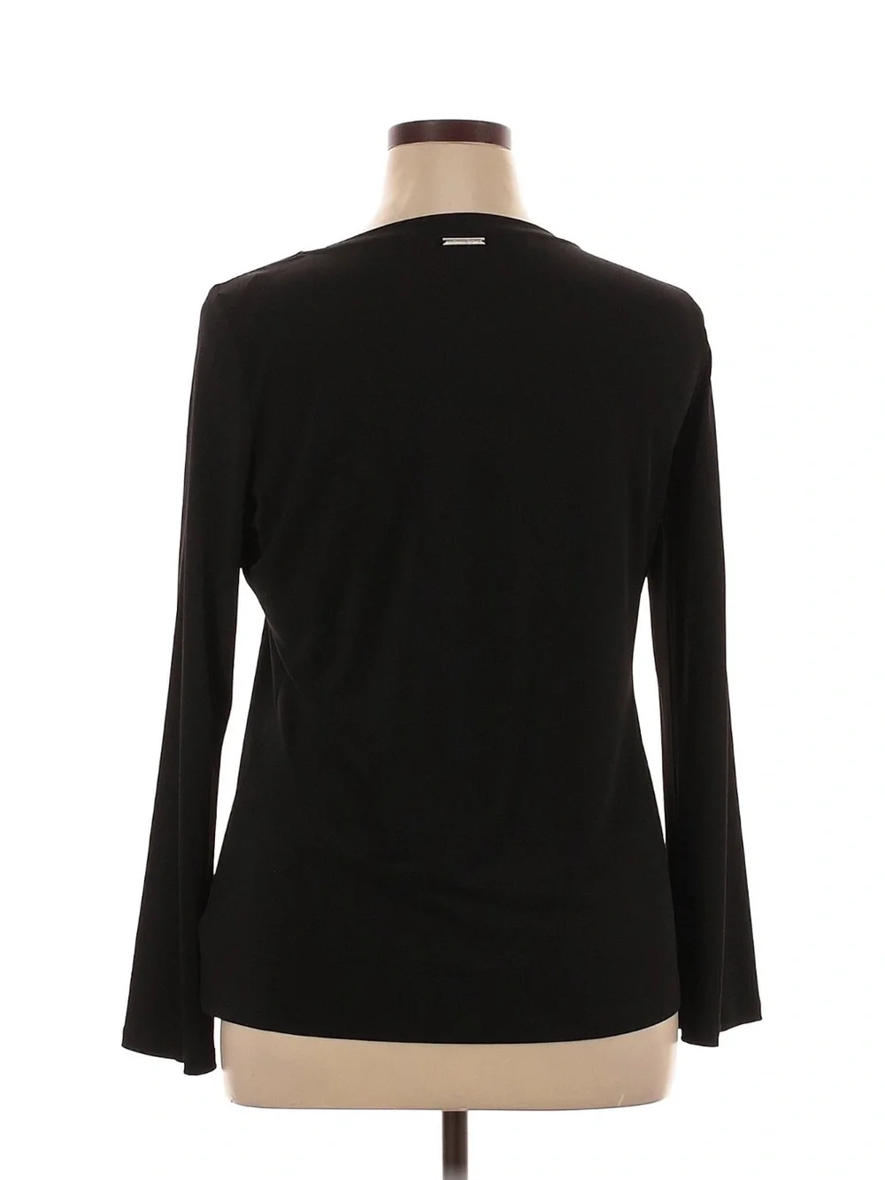 Micheal Kors Black Long-Sleeve Keyhole Top with Chain Embellished Neckline